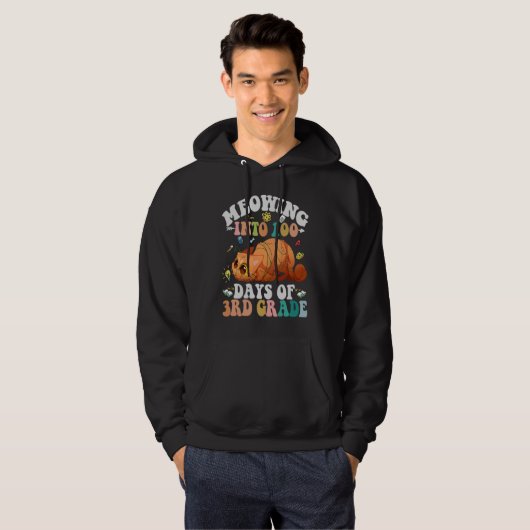 Meowing Into 100th Days Of 3RD Grade Funny Nerd Ca Hoodie (Voorkant volledig)