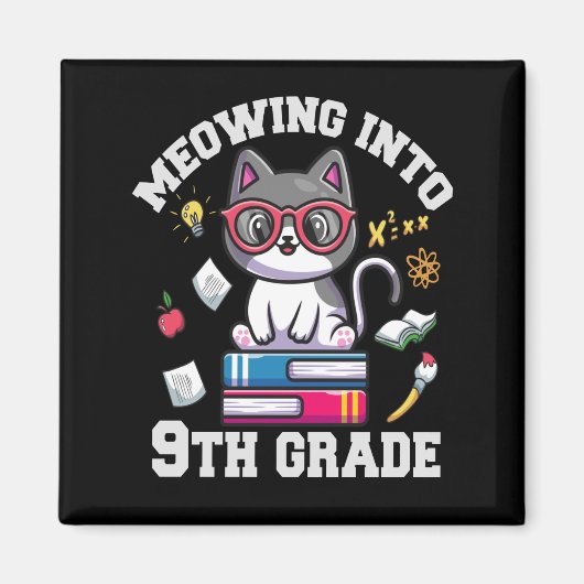 Meowing Into 9th Grade Funny Back to School Gift Magneet (Voorkant)