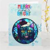 Meowing Stained-Glass Christmas Black Cat Kaart (Gele Bloem)