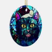 Meowing Stained-Glass Christmas Black Cat Keramisch Ornament (Rechts)