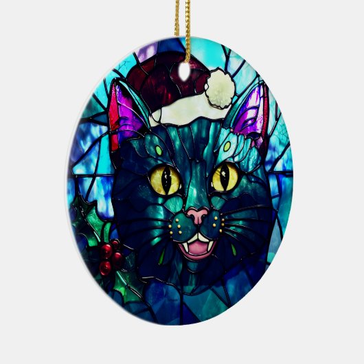 Meowing Stained-Glass Christmas Black Cat Keramisch Ornament (Rechts)