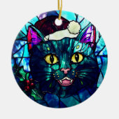 Meowing Stained-Glass Christmas Black Cat Keramisch Ornament (Voorkant)