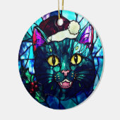 Meowing Stained-Glass Christmas Black Cat Keramisch Ornament (Links)