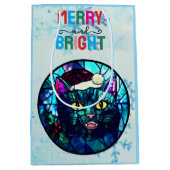 Meowing Stained-Glass Christmas Black Cat Medium Cadeauzakje (Voorkant)