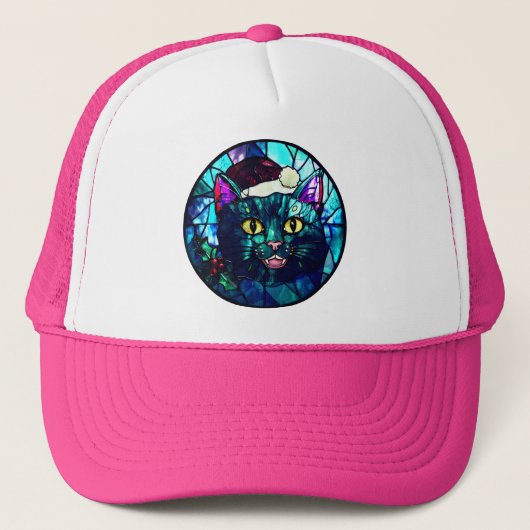 Meowing Stained-Glass Christmas Black Cat Trucker Pet (Voorkant)