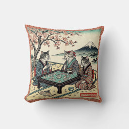 Meowjong Grappige Japanse Ukiyo-e Katten Mahjong W Kussen