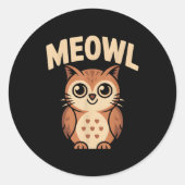 Meowl Cat Owl Hybrid Funny Meme Brain Rot Gen Alph Ronde Sticker (Voorkant)
