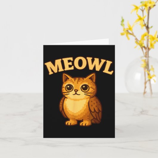 Meowl - Funny Meow Cat Owl Brainrot Meme Teen Kids Kaart (Gele Bloem)