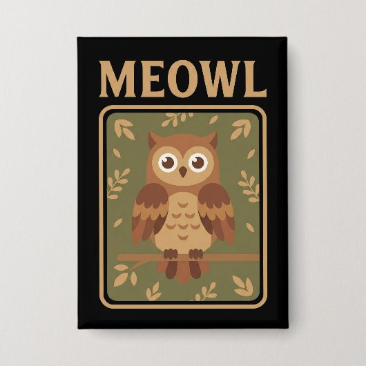 Meowl - Grappige Meow Kat Uil Brainrot Meme Button (Voorkant)