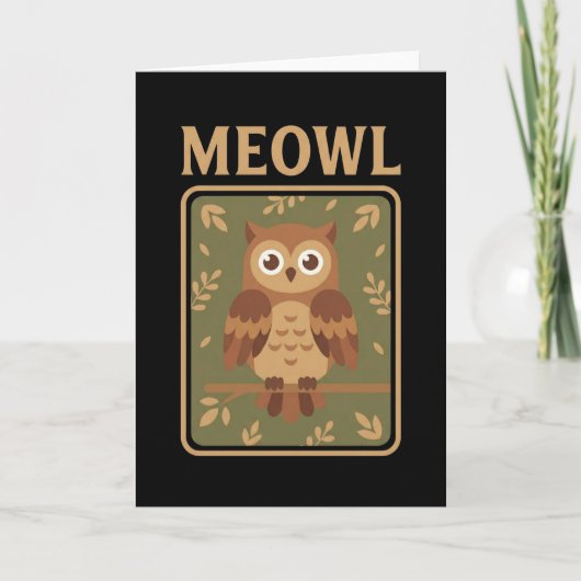 Meowl - Grappige Meow Kat Uil Brainrot Meme Kaart (Voorkant)