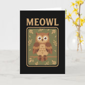 Meowl - Grappige Meow Kat Uil Brainrot Meme Kaart (Gele Bloem)