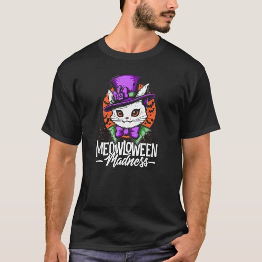 Meowloween Madness Kat Met Fangs Vampier Halloween T-shirt (Voorkant)