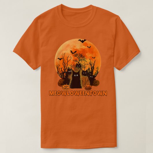 Meowloweentown Red Moon Black Cats T-shirt (Design voorkant)