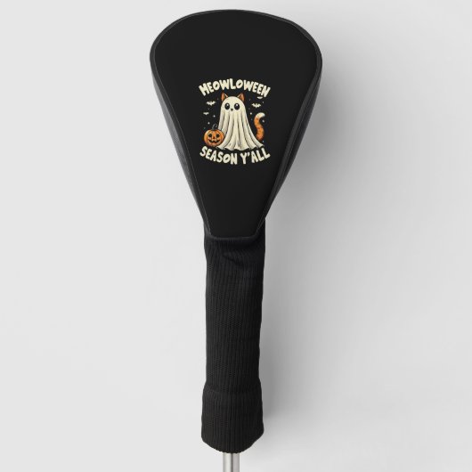 Meowlowween Seizoen Y'all Funny Retro Cat Ghost Ha Golfheadcover (Voorkant)