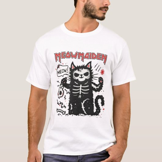 Meowmaiden Cat Metal Parody Illustration T-shirt (Voorkant)