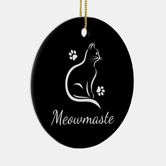 Meowmaste Cat Yoga Ceramic Ornament - Round BLK (Rechts)