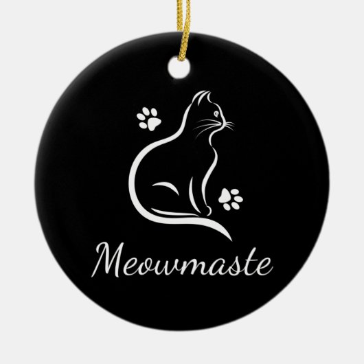 Meowmaste Cat Yoga Ceramic Ornament - Round BLK (Voorkant)