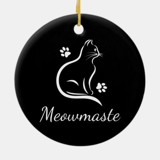 Meowmaste Cat Yoga Ceramic Ornament - Round BLK (Achterkant)