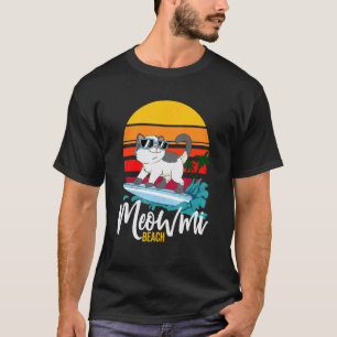 Meowmi Strand Surfende Kat Retro Zonsondergang Oce T-shirt