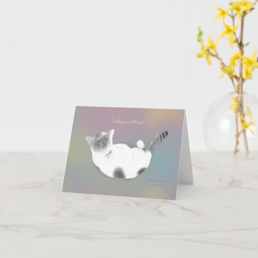 "Meowmories of Love" Gevouwen Wenskaart Kaart (Gele Bloem)