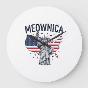 Meownica Patriottische Kat Vintage Vector Design_1 Grote Klok