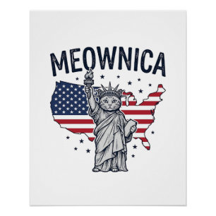 Meownica Patriottische Kat Vintage Vector Design_1 Perfect Poster