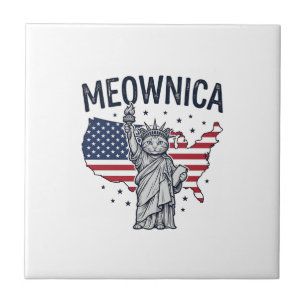 Meownica Patriottische Kat Vintage Vector Design_1 Tegeltje