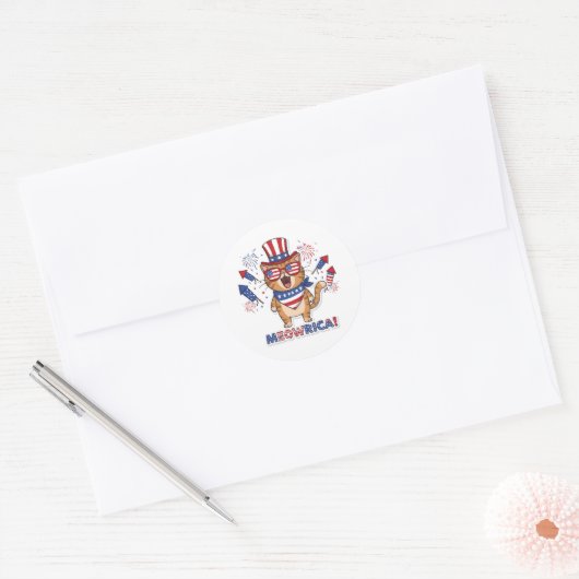 Meowrica! Patriotic Cat Sticker (Envelop)