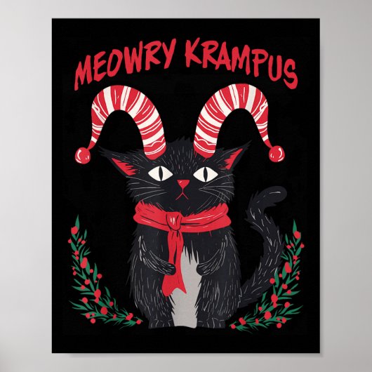 Meowry Krampus Funny Krampus Is Coming To Town Cat Poster (Voorkant)