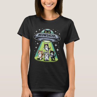 Meowsacide Grappige UFO Kat Alien Ontvoering Humor T-shirt