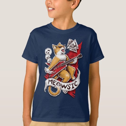 Meowsic - Chat Guitariste T-shirt (Voorkant)