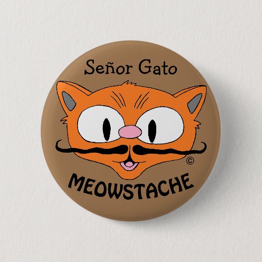 MEOWSTACHE Mustache Cat Señor Gato Ronde Button 5,7 Cm (Voorkant)