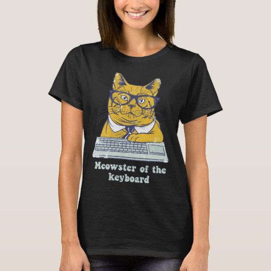 Meowster Keyboard  Cat Working Pun Programmer Code T-shirt (Voorkant)