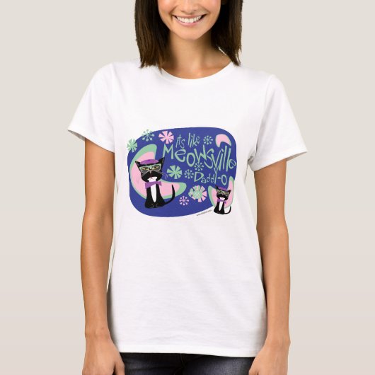 Meowsville Cartoon Beatnik Fifties Cat T-shirt (Voorkant)