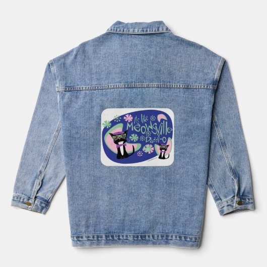 Meowsville Cartoon Beatnik Karakter jaren '50 Kat Denim Jacket (Achterkant)