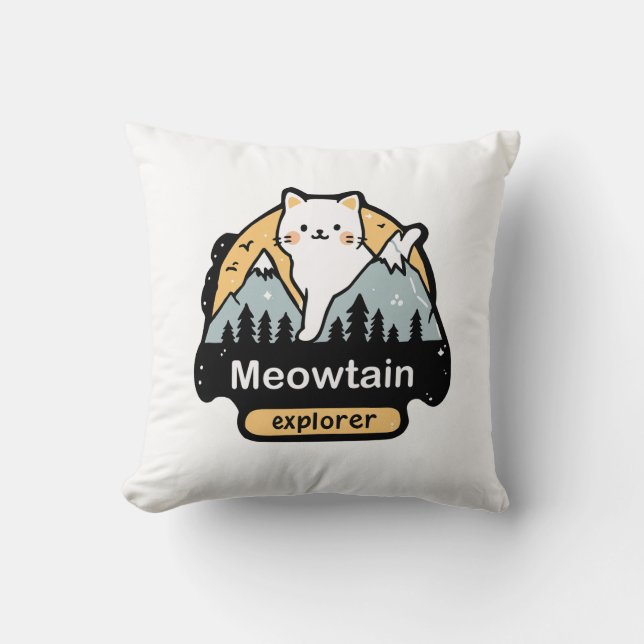 Meowtain Explorer – Ontwerp voor een leuk kattenav Kussen (Voorkant)