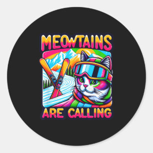 Meowtains roepen grappige ski kat liefhebbers skië ronde sticker