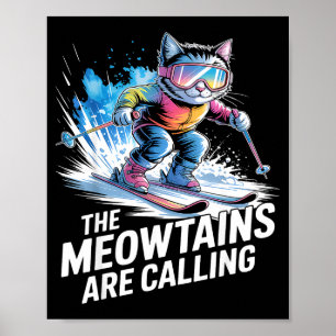 Meowtains roepen ski kat skiër grappig skien poster
