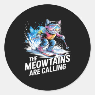 Meowtains roepen ski kat skiër grappig skien  ronde sticker
