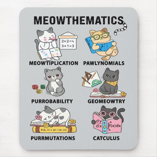 Meowthematica Grappige Wiskunde Kat Woordspelingen Muismat (Voorkant)
