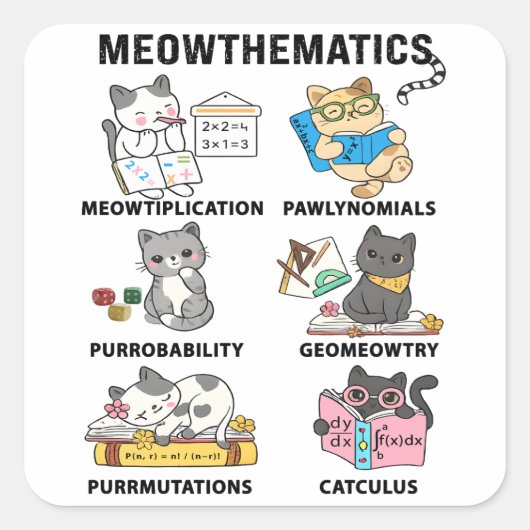 Meowthematica Grappige Wiskunde Kat Woordspelingen Vierkante Sticker (Voorkant)