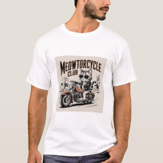 Meowtorcycle Club Biker Cat on Chopper Motorcycle T-shirt