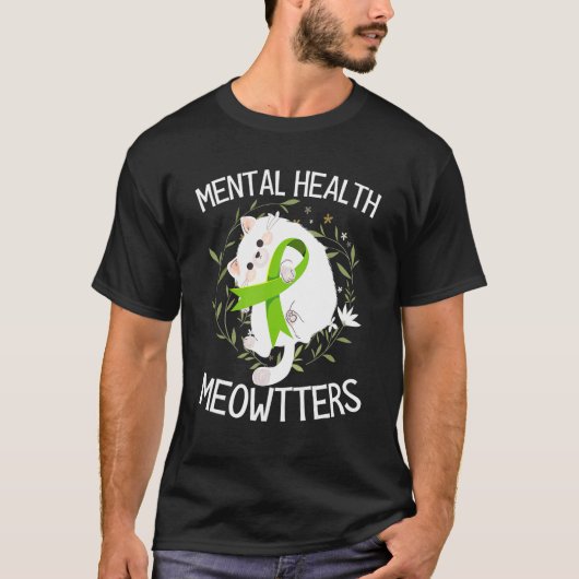 Meowtters Mental Health End de Stigma Support Cat T-shirt (Voorkant)