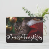 Meowy Alles Elegant Script Cat Funny Foto Feestdagenkaart (Staand voorkant)