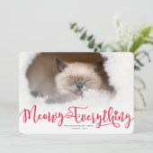 Meowy Alles Elegant Script Cat Funny Foto Feestdagenkaart (Staand voorkant)
