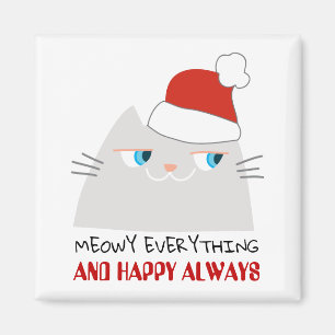 Meowy Alles en Happy Always   Leuke Santa Cat Magneet
