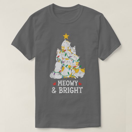 Meowy and Bright Cat kerstboom, Merry Xmas C T-shirt (Design voorkant)
