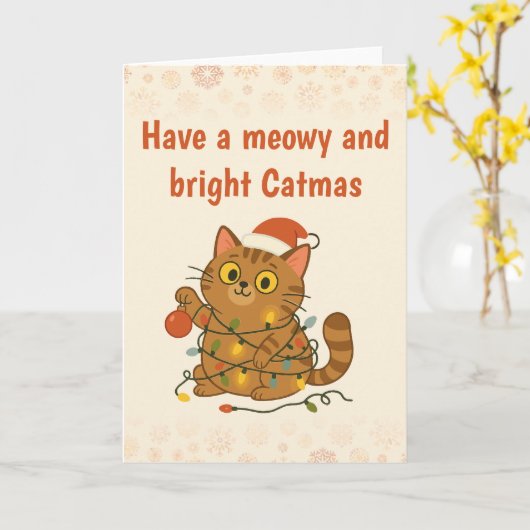 Meowy and Bright christmas Folded Greeting Card Kaart (Gele Bloem)