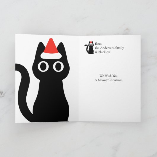 Meowy and Funny Black Cat Christmas Holiday Card Feestdagen Kaart (Binnen)