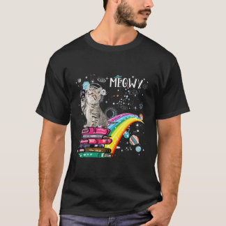 Meowy Astronauten Boek T-shirt Astronaut Kat Retro